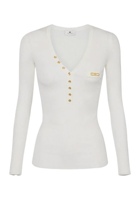 Maglia ELISABETTA FRANCHI donna MK12B56 Bianca aderente scollo a v taschino in raso ELISABETTA FRANCHI | Maglie | MK12B56360